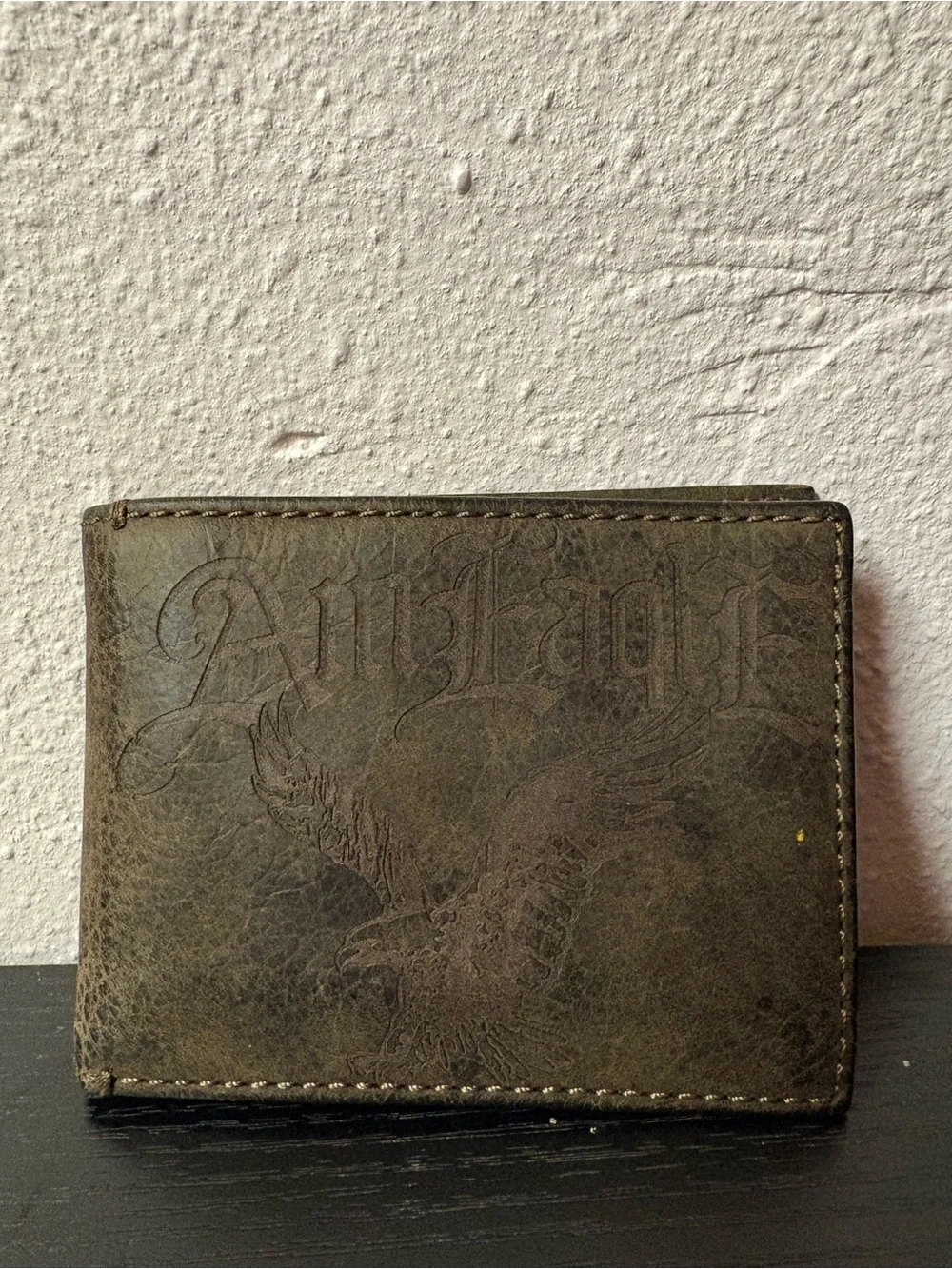 American Eagle Outfitters Distressed Brown Leather Bifold Wallet Eagle